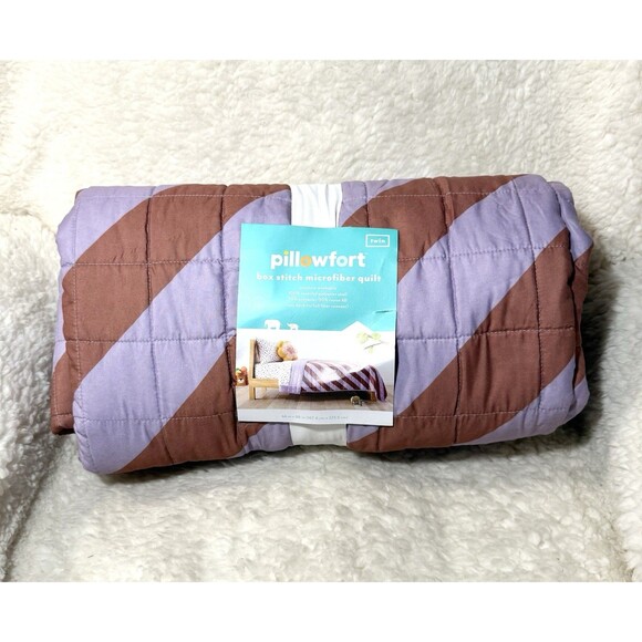 Twin Striped Kids' Quilt Purple/Brown - Box Stitch Microfiber - Pillowfort - Picture 6 of 8